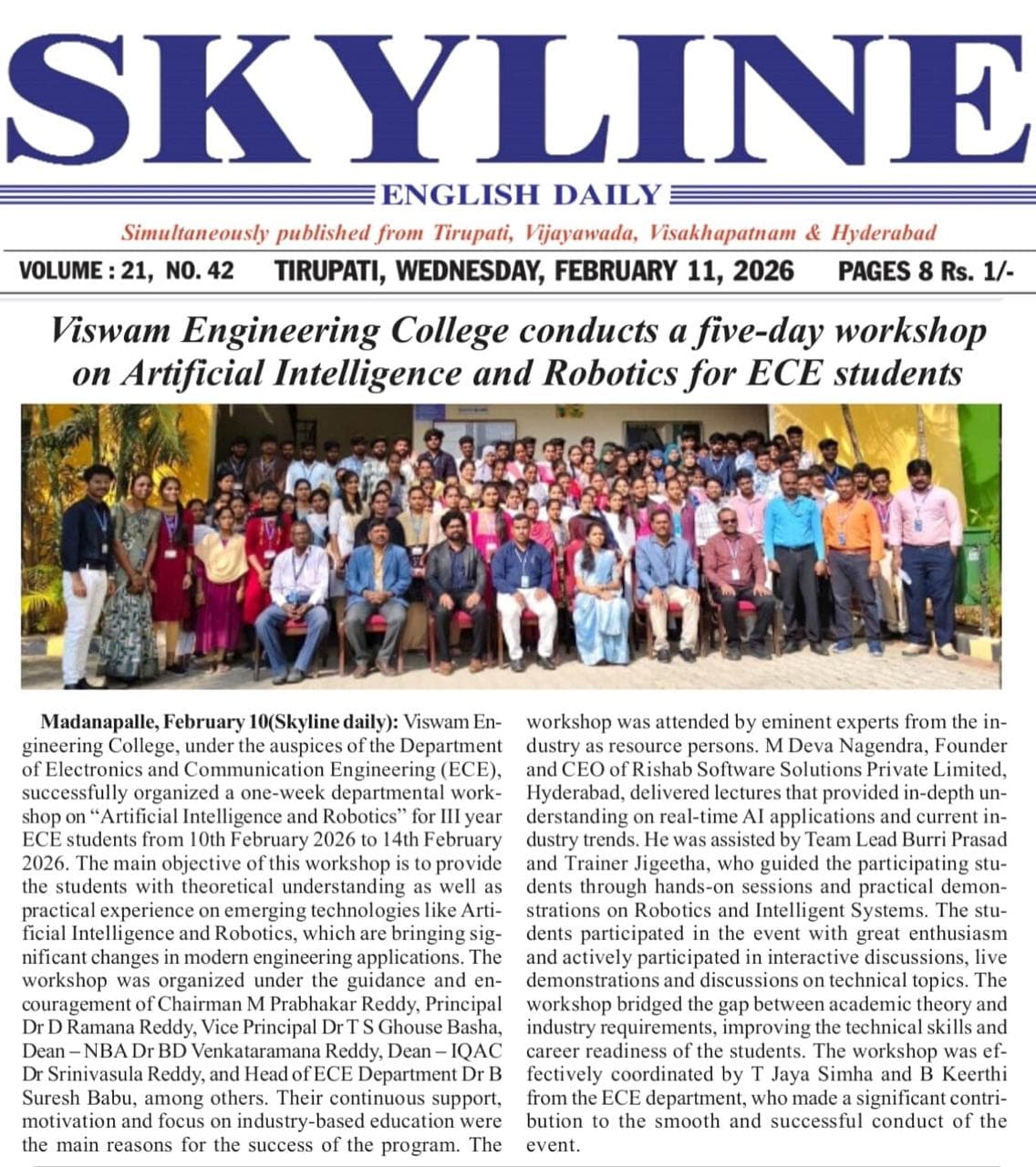 Media Coverage — Robotics workshop featured in local press